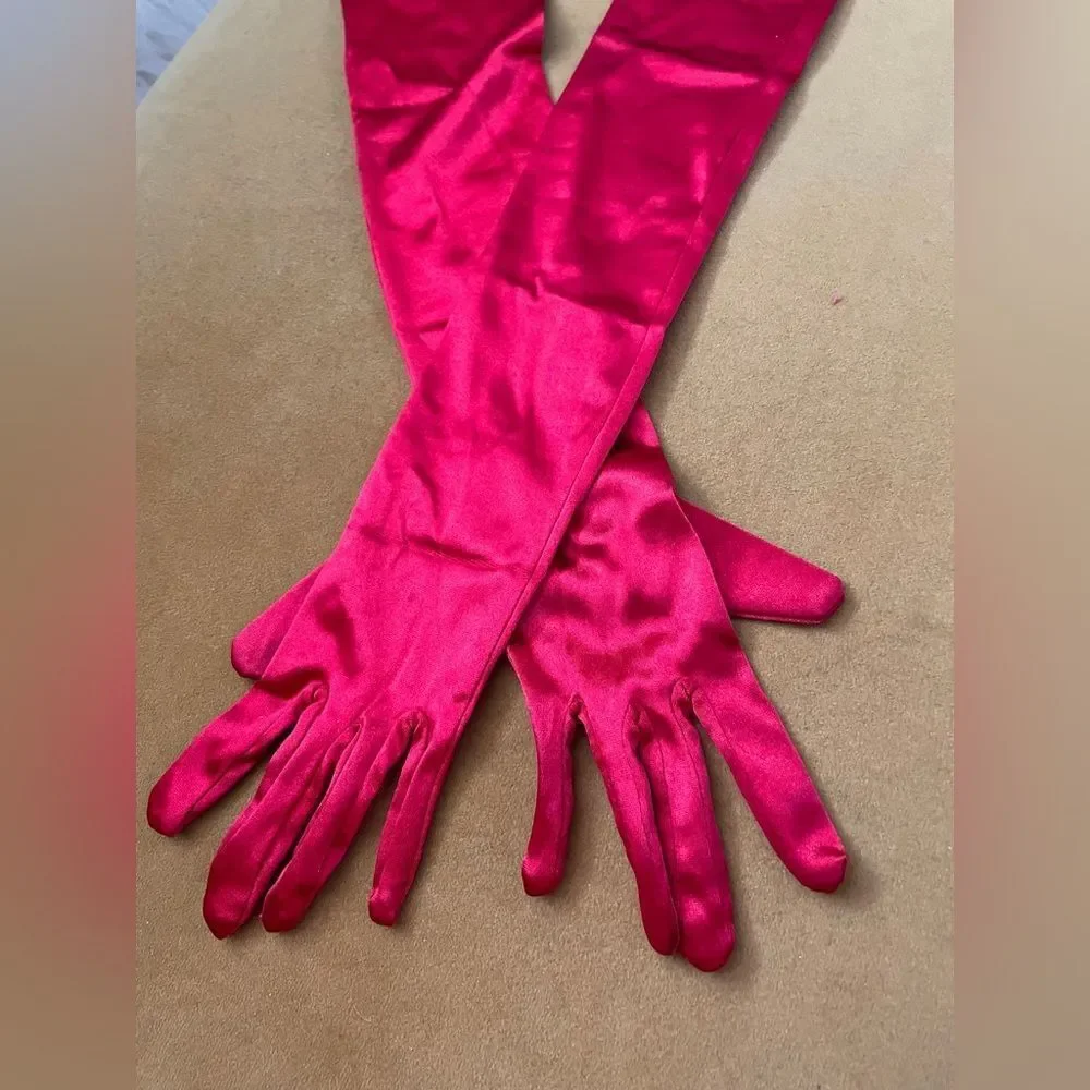 Red Satin Long Evening Gloves